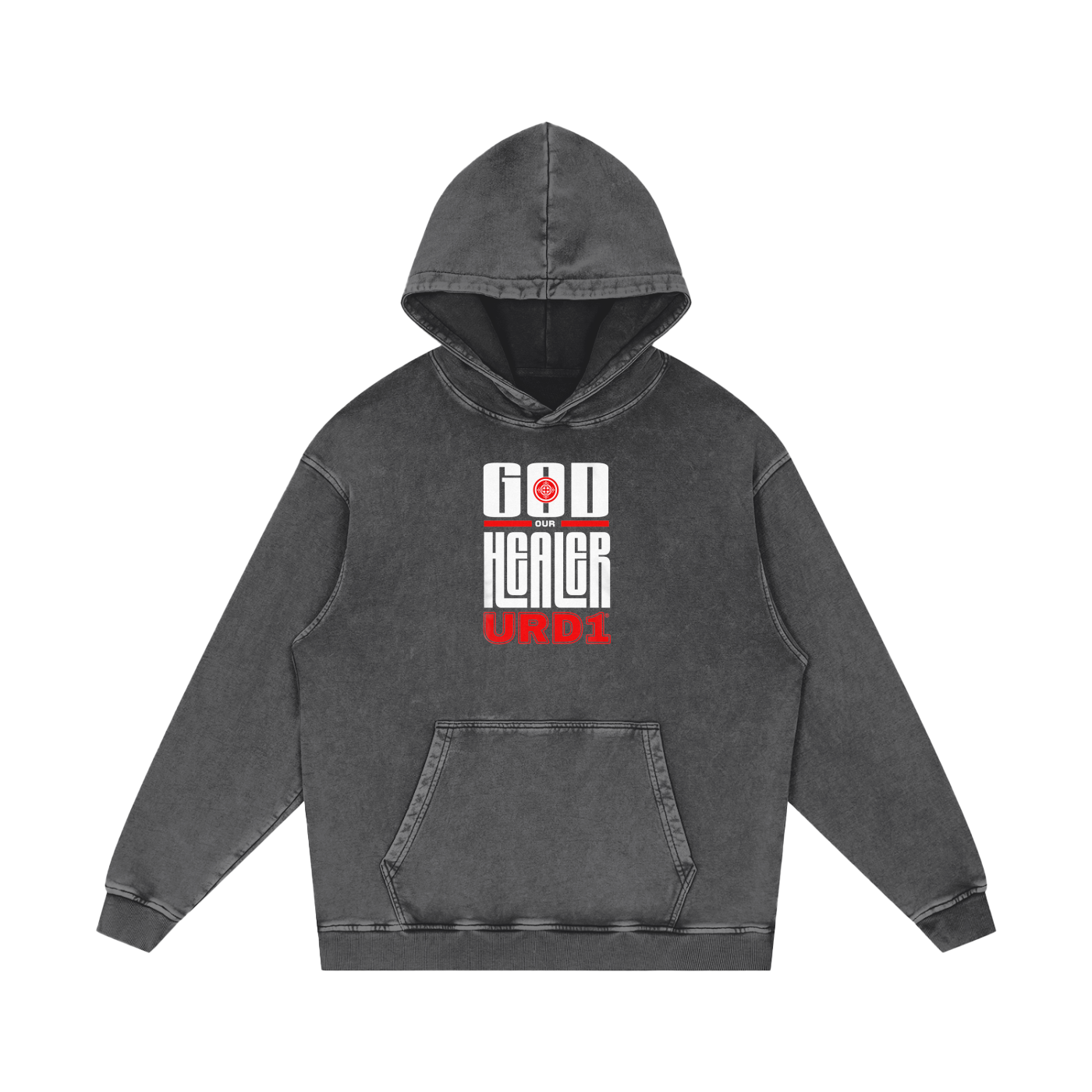 URD1 -  "GOD OUR HEALER" - Acid Wash Oversize Hoodie