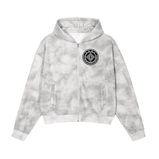 URD1 - "Strength & Shield" - Stone Washed Boxy Zip-up Fleece Hoodie