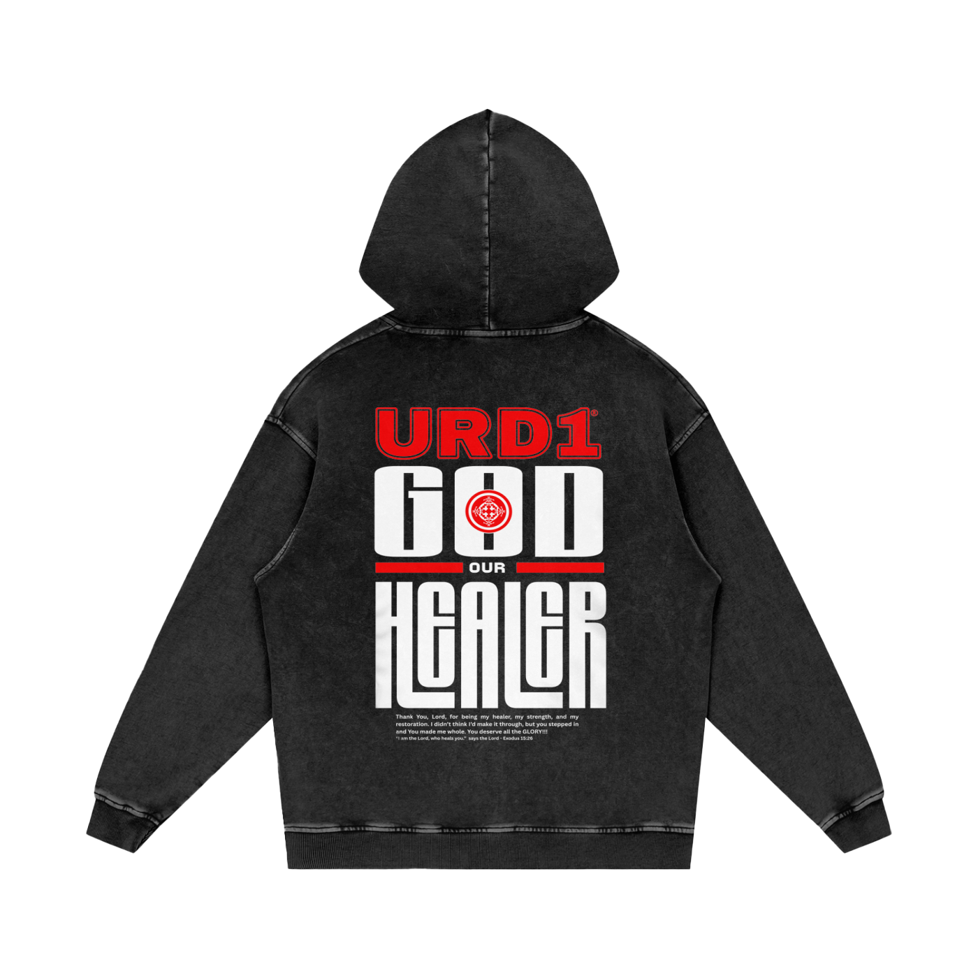 URD1 -  "GOD OUR HEALER" - Acid Wash Oversize Hoodie