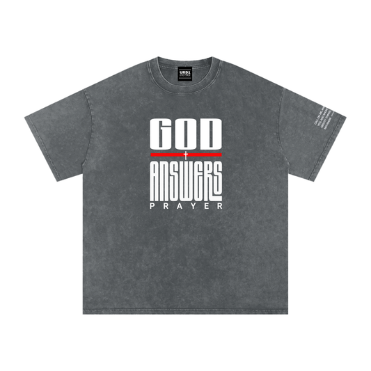 URD1- GOD ANSWERS - Acid Wash Oversize T-Shirt - 250 GSM
